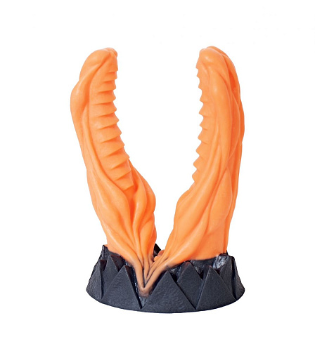 Дизайнерский стимулятор оранжевого цвета с двумя стволами Erasexa «Анаконда» zoo20 (22 см)
