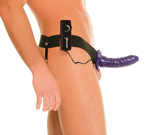 Полый фиолетовый универсальный страпон с вибрацией Pipedream For Him or Her Vibrating Hollow Strap-On PD3367-12