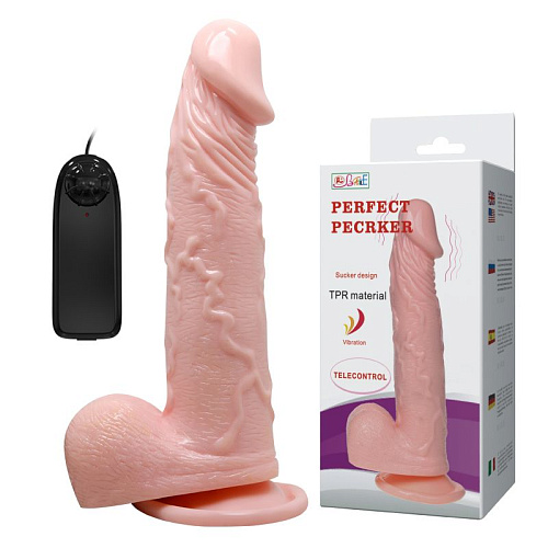Телесный вибромассажёр-реалистик с мошонкой Baile Perfect Pecker BW-008067A-1002 (18,5 см)