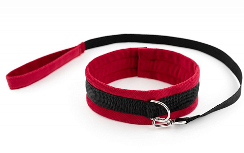 Красно-чёрный ошейник с поводком БДСМ арсенал My Rules 6903-2ars