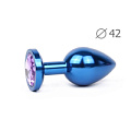 Коническая синяя анальная втулка с сиреневым кристаллом Anal Jewelry Plug BLUL-15 (9,3 см)