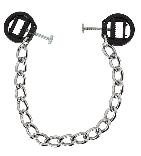Черные зажимы на соски с серебристой цепочкой Orion Kette mit Schraubzwingen 05228130000