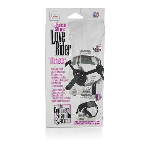 Чёрный страпон с вибрацией California Exotic Novelties 10-FunctionSilicone Love Rider Thruster SE 1498-35-3 (17,7 см)