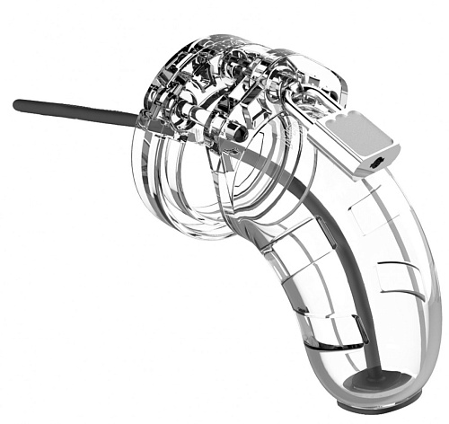Прозрачным мужской пояс верности со стимулятором уретры Shots Media BV Cock Cage Model 15 Chastity 3.5 MCG015TRA