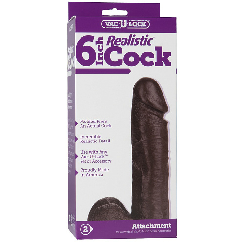 Реалистичная насадка коричневого цвета Vac-U-Lock Doc Johnson 6 Realistic Black 1015-10-BX (17,3 см)