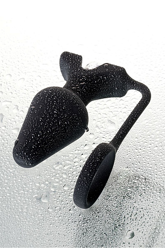 Чёрное эрекционное кольцо с анальной вибропробкой Erotist 541313