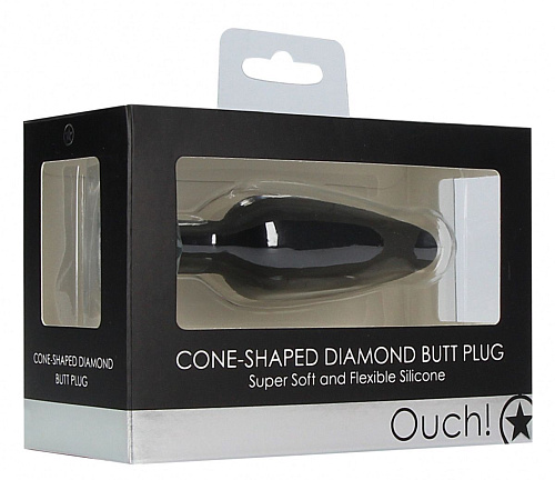 Чёрная анальная пробка Shots Media BV Cone-Shaped Diamond Butt Plug OU456BLK (9 см)