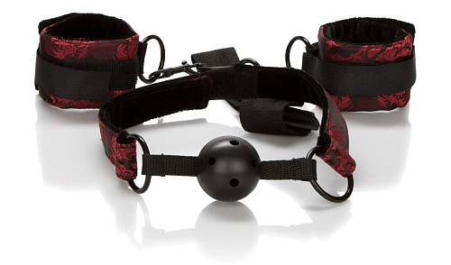 Кляп с наручниками California Exotic Novelties Breathable Ball Gag With Cuffs SE-2712-11-3