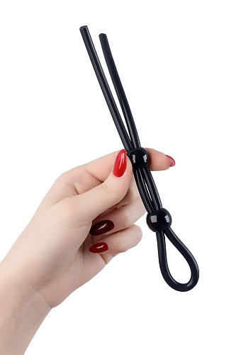 Чёрное лассо на пенис с двумя бусинами A-toys 768022