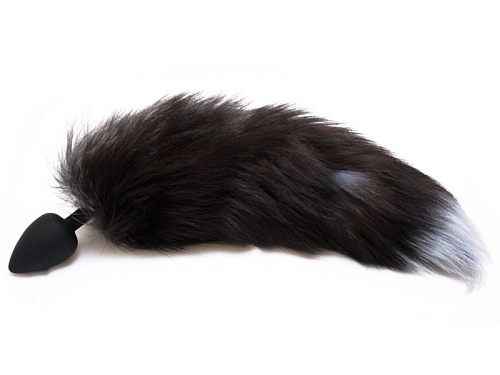 Чёрная силиконовая анальная пробка с чёрным хвостом Vandersex 125-2B (8 см, размер M)