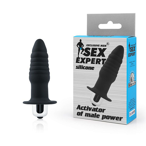 Чёрная ребристая вибровтулка с ограничителем Bior toys SEM-55188 (7 см)