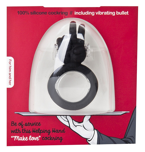 Чёрное виброкольцо на пенис с ладошкой для стимуляции клитора Shots Media BV Make Love  SLI083BLK