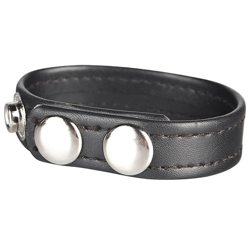 Кольцо на пенис чёрного цвета  из искусственной кожи на клепках BlueLine SNAP COCK RING BLM1713