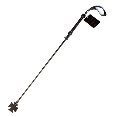 Чёрный длинный плетёный стек с наконечником-крестом Подиум Р191В (85 см)