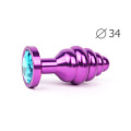 Коническая ребристая фиолетовая анальная втулка с голубым кристаллом Anal Jewelry Plug AV-05-M (8 см)