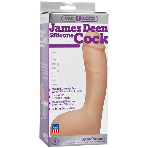Силиконовая насадка телесного цвета к трусикам Vac-U-Lock Doc Johnson James Deen Silicone Cock 1080-25-BX (20 см)