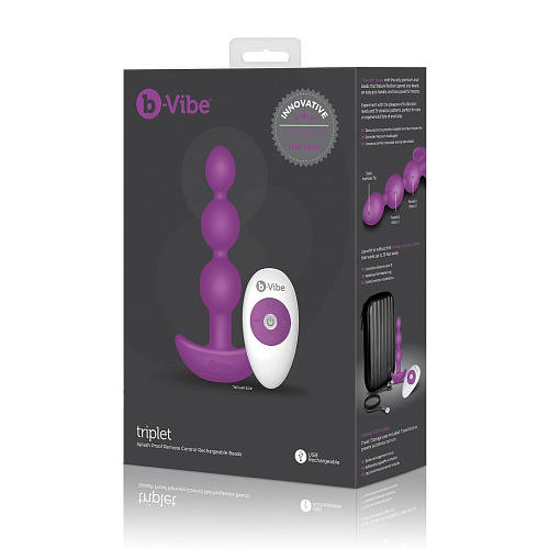 Анальная лиловая виброёлочка b-Vibe TRIPLET ANAL BEADS FUCHSIABV-005-FUC (14 см)