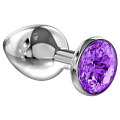 Малая серебристая анальная пробка с фиолетовым кристаллом Lola toys Diamond Purple Sparkle Small 4009-05Lola (7 см)