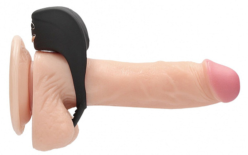 Чёрное эрекционное виброкольцо с электростимуляцией Shots Media BV C-spot Massager ELC022BLK