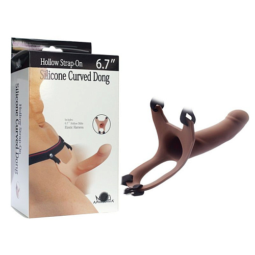 Коричневый полый фаллопротез на черных лентах Howells 182012Brown