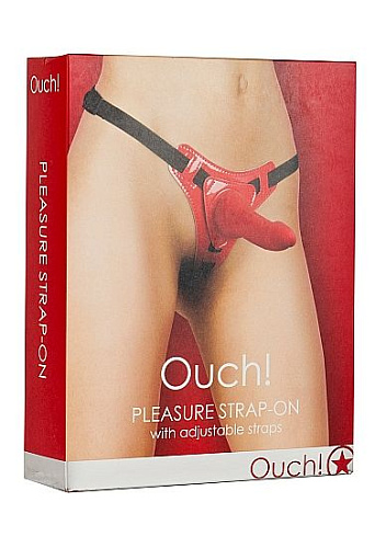Красный страпон Shots Media BV Pleasure Strap-On OU062RED (14,5 см)