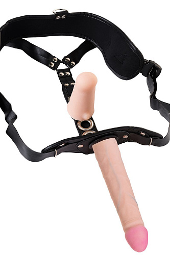 Телесный страпон с вагинальной пробкой LOVETOY (А-Полимер) Harness LESBI 838803