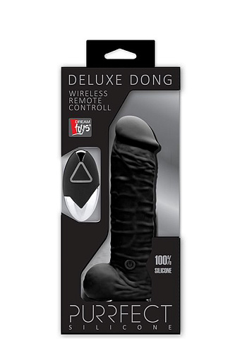 Чёрный реалистик на присоске и с пультом ДУ Dream Toys PURRFECT SILICONE DELUXE REMOTE VIBE 7IN 21143 (18 см)
