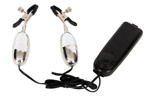 Серебристые зажимы для сосков с вибратором ToyFa 885001