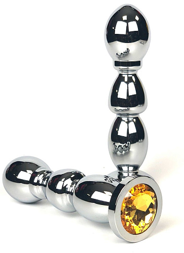 Серебристая анальная пробка-ёлочка с жёлтым кристаллом Vandersex 159-MAL4 (13 см)