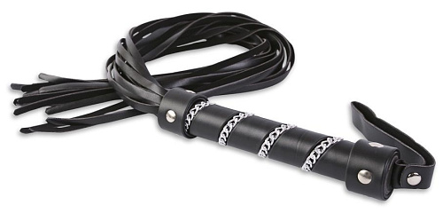 Чёрная плеть-многохвостка с витой рукояткой Пикантные штучки DP096 (87 см)