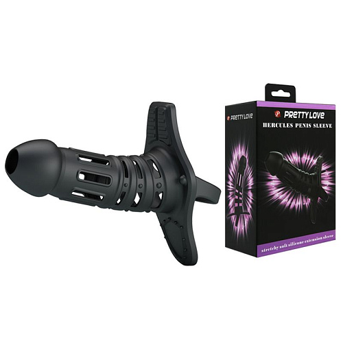 Чёрная рельефная насадка на пенис Baile Hercules Penis Sleeve BI-026232 (11,5 см)