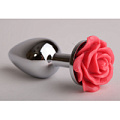 Серебристая анальная пробка с красной розочкой 4sexdreaM 47180-1 (8 см)