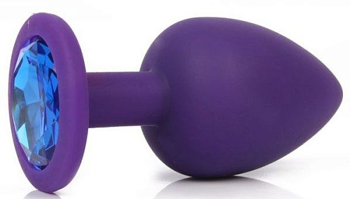 Фиолетовая анальная пробка с синим кристаллом Bior toys SF-70702-13 (9,5 см)