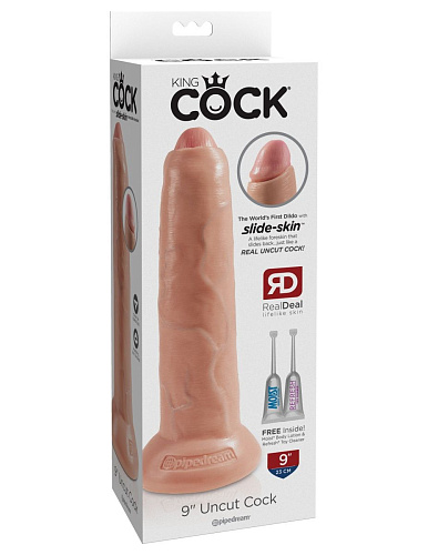 Телесный необрезанный фаллоимитатор на присоске Pipedream 9 Uncut Cock PD5562-21 (25,4 см)