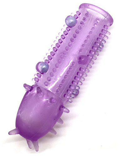 Разноцветная закрытая насадка с бусинками и шипами Eroticon 31012 (11 см)