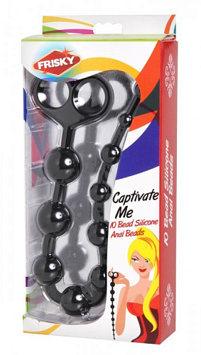 Чёрные анальные бусы XR Brands Captivate Me 10 Bead Silicone Anal Beads AE187 (34 см)