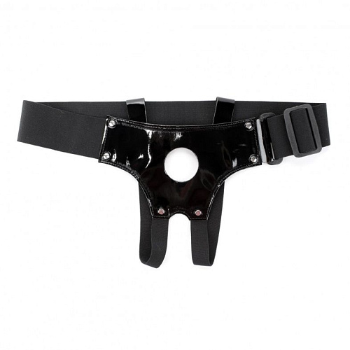 Чёрные универсальные лаковые трусики для страпона БДСМ арсенал 52009ars