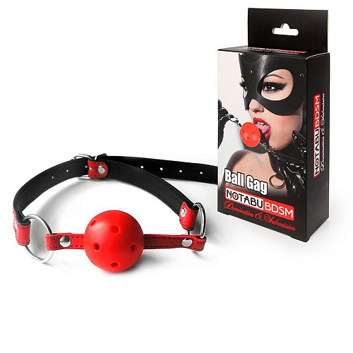 Красно-чёрный кляп-шарик с колечком на ремешке Bior toys MLF-90083-3