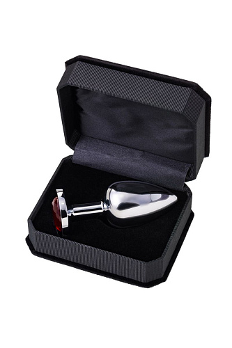 Большая серебристая анальная втулка с красным кристаллом ToyFa 712008 (8,5 см)