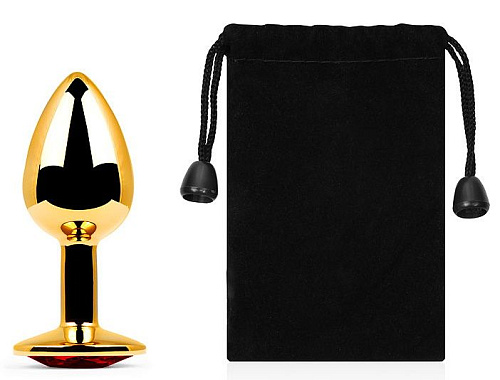 Золотистая анальная пробка с красным стразом Anal Jewelry Plug GS-16 (7,2 см)