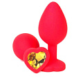 Красная силиконовая анальная пробка с оранжевым стразом-сердцем Vandersex 122-HROS (8 см)