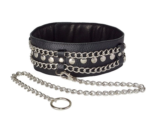 Чёрный ошейник с цепочками и поводком Sitabella 3101-1