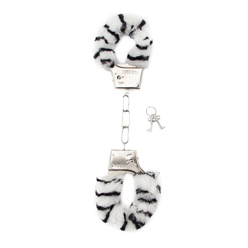 Меховые наручники с принтом Shots Media BV «Зебра» SHT255ZEB