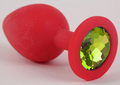 Красная силиконовая анальная пробка с лаймовым стразом Vandersex 122-1RG1 (6,8 см)