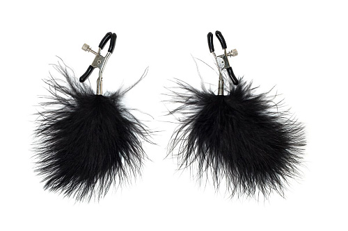 Зажимы на соски с черным пухом Lola toys Euphoric 1131-01lola