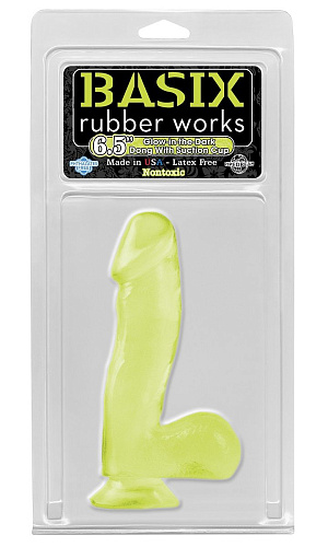 Светящийся в темноте зелёный фаллоимитатор с присоской Pipedream Basix Rubber Works 6.5  Dong with Suction Cup PD4220-32 (17,8 см)