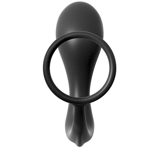 Эрекционное кольцо с анальной пробкой чёрного цвета Pipedream Ass-Gasm Cockring Advanced Plug PD4694-23