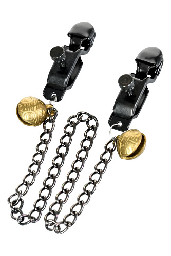 Чёрные зажимы для сосков с цепочкой ToyFa Theatre 705002