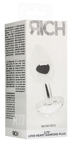 Серебристая анальная пробка с прозрачным кристаллом Shots Media BV Love Heart Diamond Plug RIC017SIL (9,4 см)