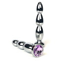 Серебристая удлиненная анальная пробка-ёлочка с сиреневым кристаллом Vandersex 159-MAS4 (12 см)